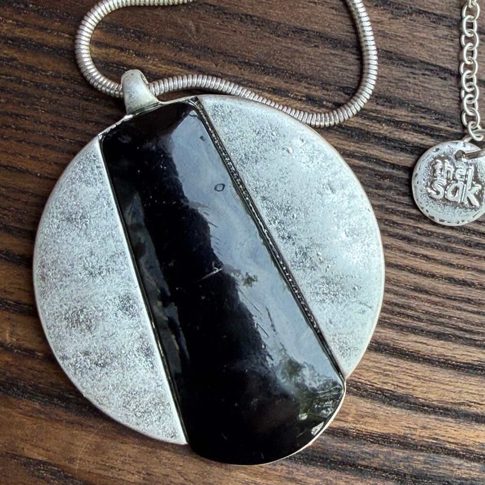 The Sak Women's Two-Tone Disc Pendant Necklace Silver-tone & Black boho NWOT